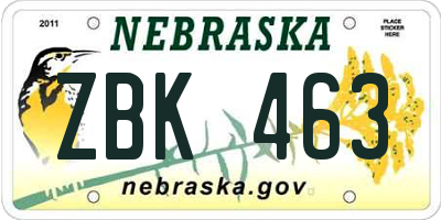 NE license plate ZBK463