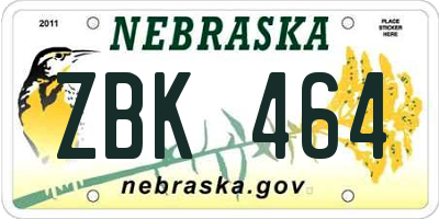 NE license plate ZBK464