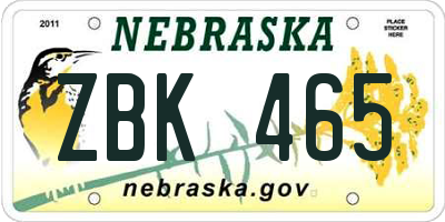 NE license plate ZBK465