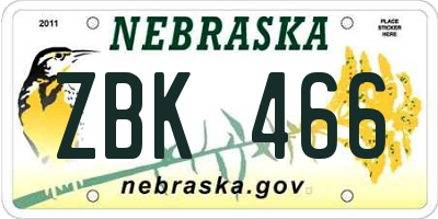 NE license plate ZBK466