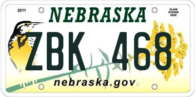 NE license plate ZBK468