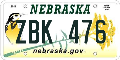 NE license plate ZBK476