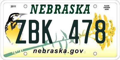 NE license plate ZBK478