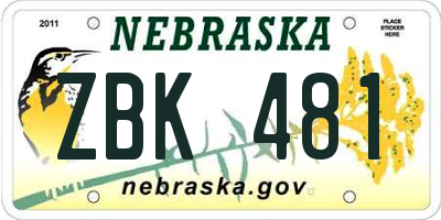 NE license plate ZBK481