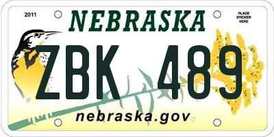 NE license plate ZBK489