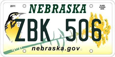 NE license plate ZBK506