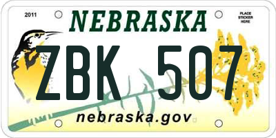NE license plate ZBK507