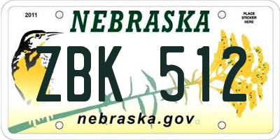 NE license plate ZBK512