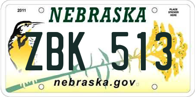 NE license plate ZBK513