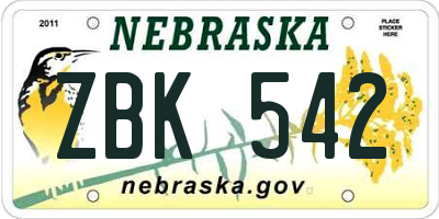 NE license plate ZBK542