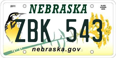 NE license plate ZBK543