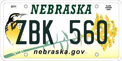 NE license plate ZBK560