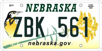NE license plate ZBK561