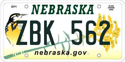 NE license plate ZBK562