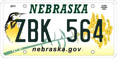 NE license plate ZBK564