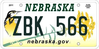 NE license plate ZBK566