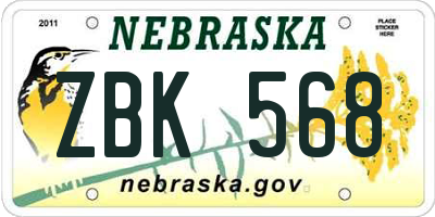 NE license plate ZBK568