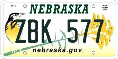 NE license plate ZBK577