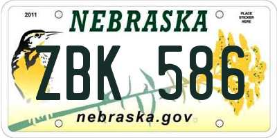 NE license plate ZBK586