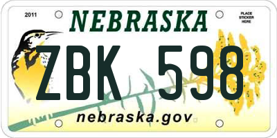 NE license plate ZBK598