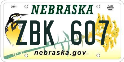 NE license plate ZBK607