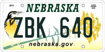 NE license plate ZBK640