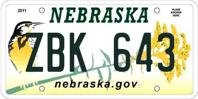 NE license plate ZBK643