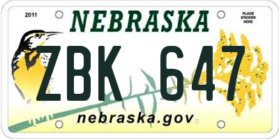 NE license plate ZBK647