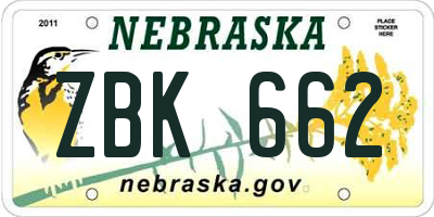 NE license plate ZBK662