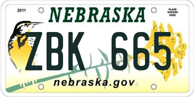 NE license plate ZBK665