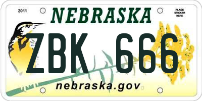 NE license plate ZBK666