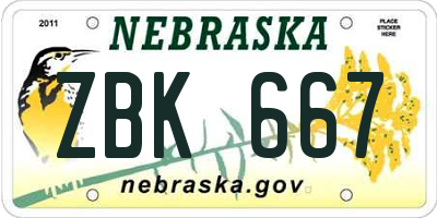 NE license plate ZBK667