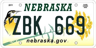 NE license plate ZBK669