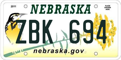 NE license plate ZBK694