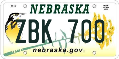 NE license plate ZBK700