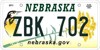 NE license plate ZBK702