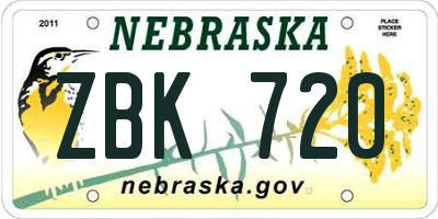 NE license plate ZBK720