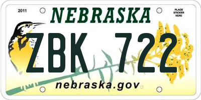 NE license plate ZBK722