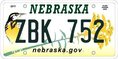 NE license plate ZBK752