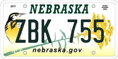 NE license plate ZBK755