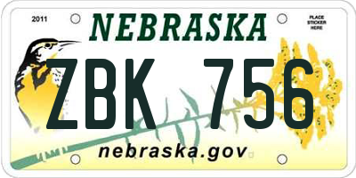 NE license plate ZBK756