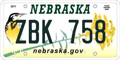 NE license plate ZBK758