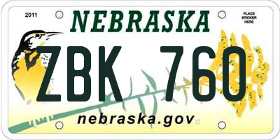 NE license plate ZBK760