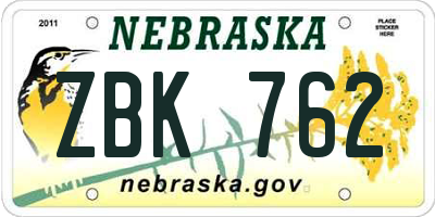 NE license plate ZBK762