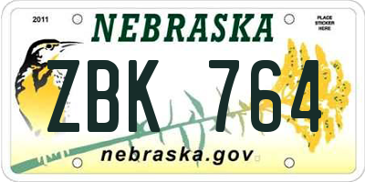 NE license plate ZBK764