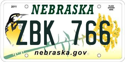 NE license plate ZBK766
