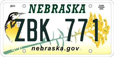 NE license plate ZBK771