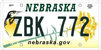 NE license plate ZBK772