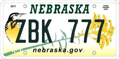 NE license plate ZBK777