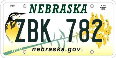 NE license plate ZBK782